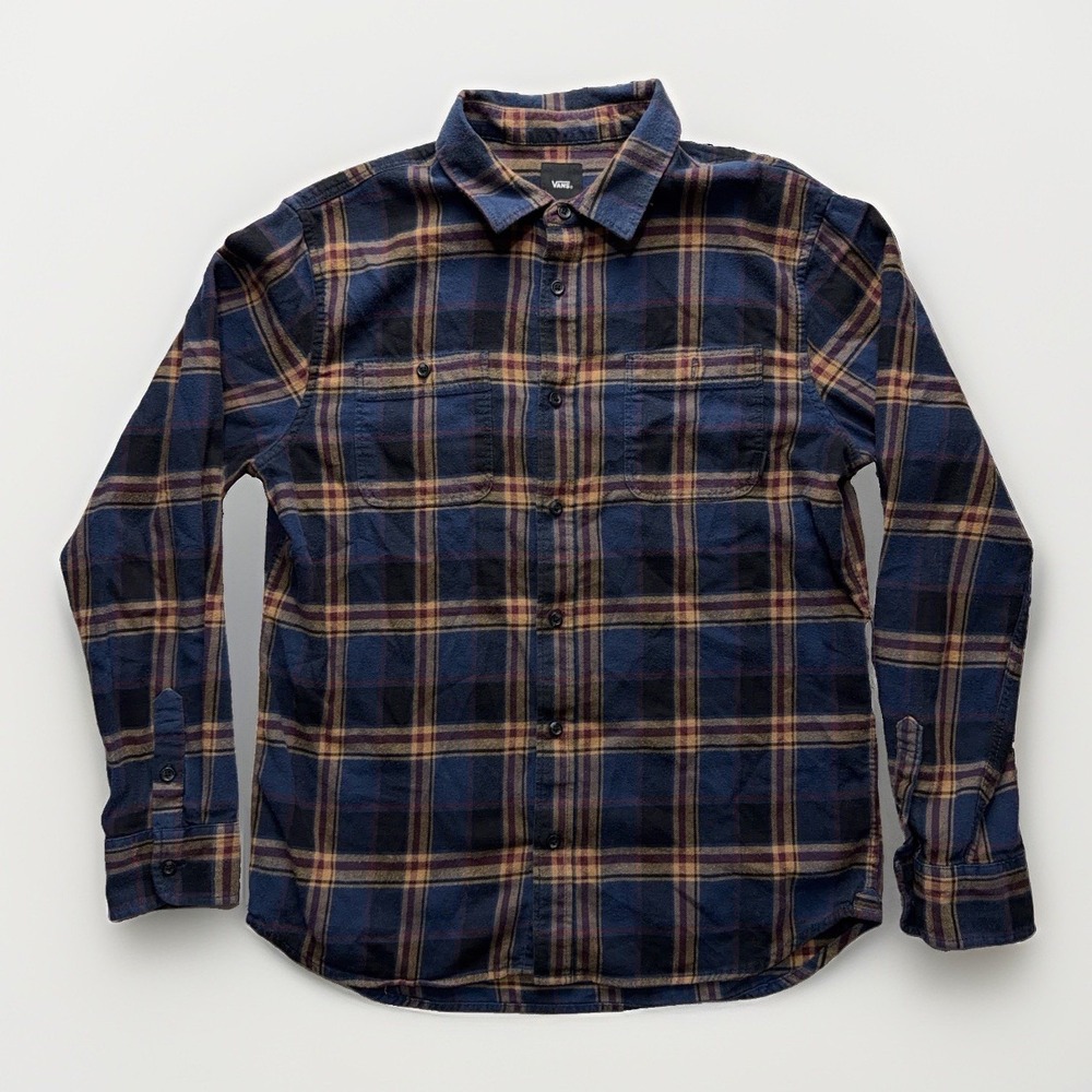 Vans Shirt Mens M Blue Casual Plaid Flannel Long Sleeve Button Up Tailored Fit